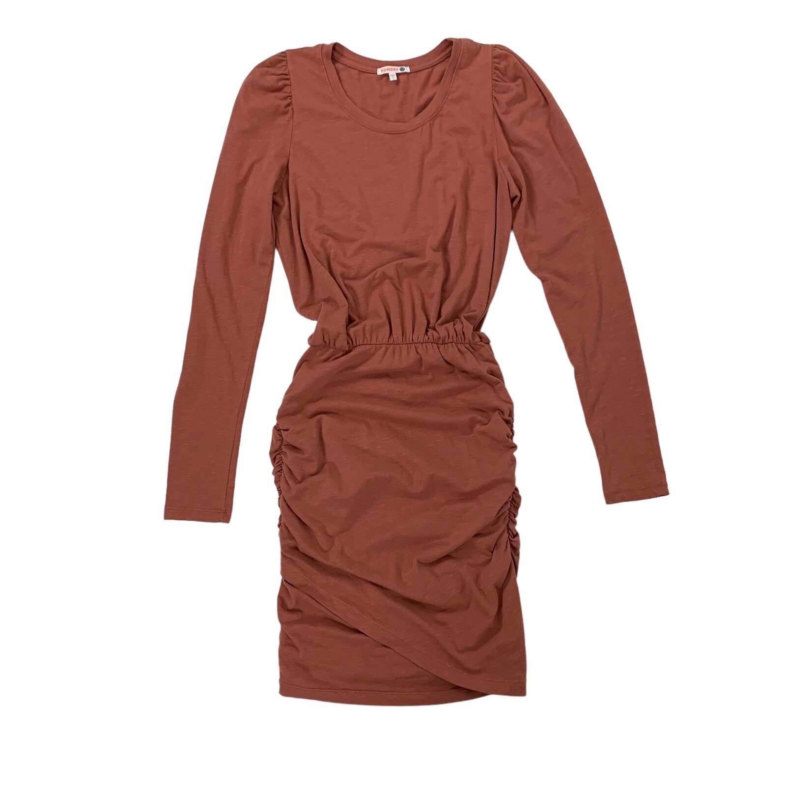 Sundry Dress Small Long Sleeve Ruched Stretch Bodycon Pink Casual